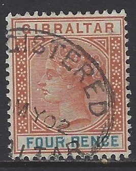 Gibraltar, Scott #17; 4p Queen Victoria, Used