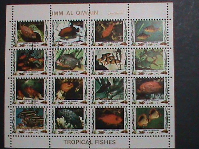 ​UMM AL QIWAIN-1973 LOVELY TROPICAL FISHES-CTO MINI SHEET VERY FINE