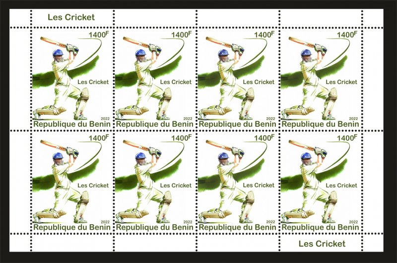 Stamps. Sports Cricket sheet perforated 2022 year Benin NEW