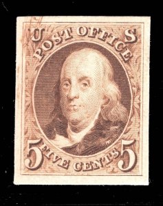 MOMEN: US STAMPS #3P4 IMPERF PLATE PROOF ON CARD LOT #81108*