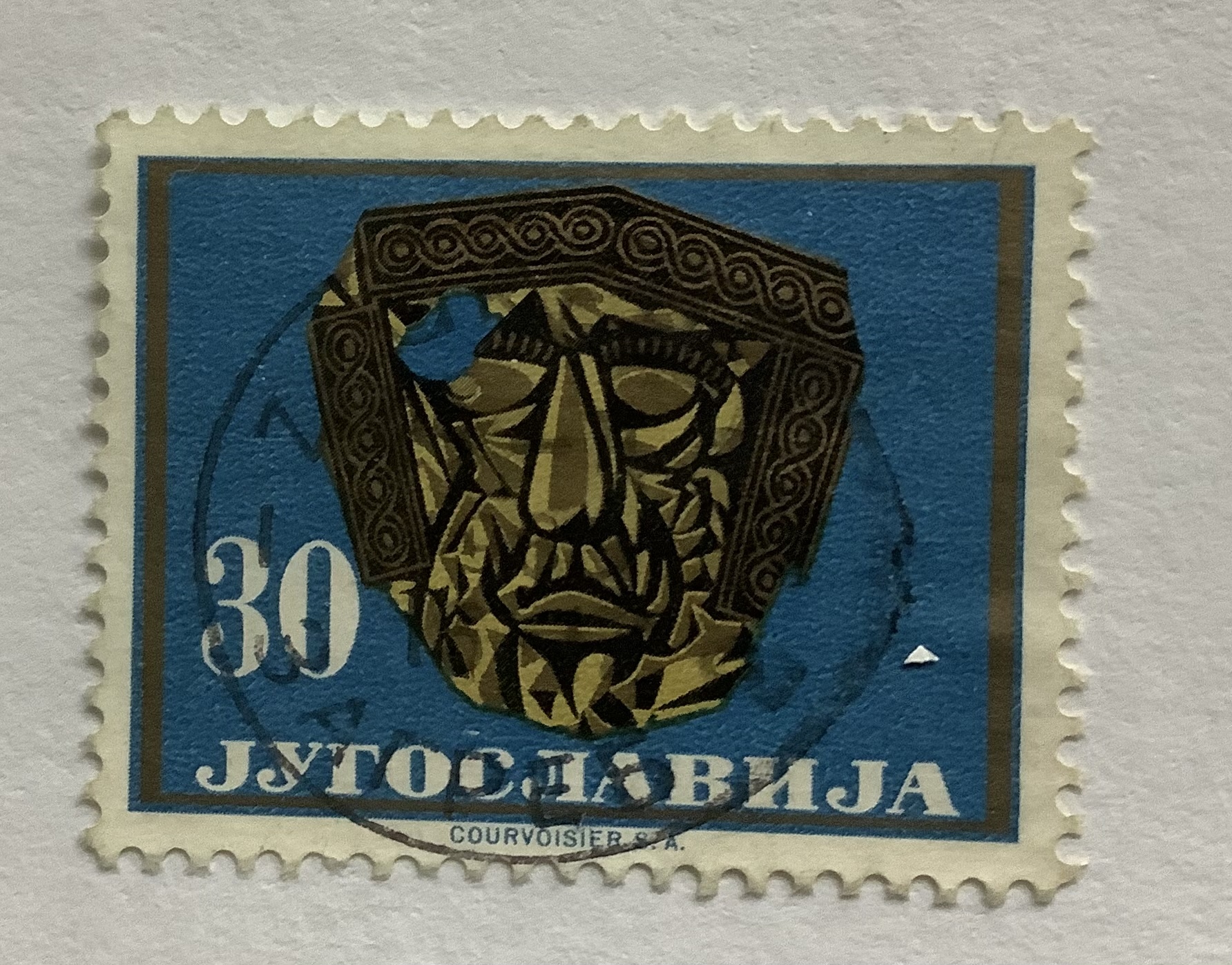 Yugoslavia 1962 Scott 682 used - 30d, Art Treasures, gold mask | Europe -  Yugoslavia, General Issue Stamp