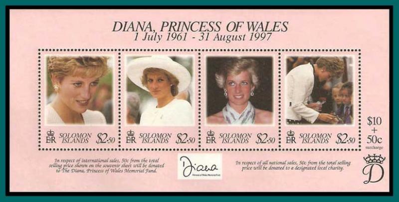 Solomon Islands 1998 Princess Diana, MS, MNH 867,SGMS908