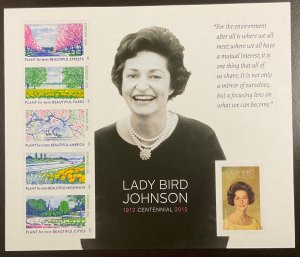 4716 Lady Bird Johnson MNH Forever sheet of 7 FV $4.62 2012