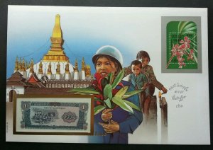 Laos Gold Covered PHRA THAT LUANG 1987 Orchid Flower FDC (banknote cover) *Rare