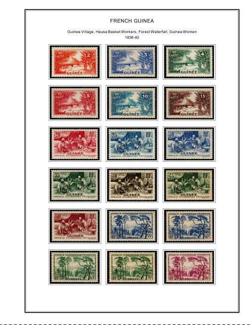 COLOR PRINTED FRENCH COLONIES [x13] 1859-1947 STAMP ALBUM PAGES (141 ill. pages)