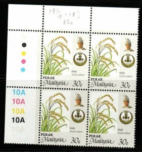 MALAYA PERAK SG204f 1995 30c AGRICULTURAL PRODUCTS PERF15X14½ BLOCK OF 4 MNH