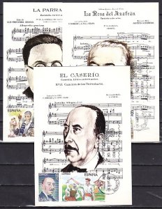 Spain, Scott cat. 2319-2324. Composers of Operettas issue. 3 Max. Cards. ^