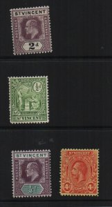 St Vincent 1902/13 selection of 4 definitives SG78,94,85a, 113