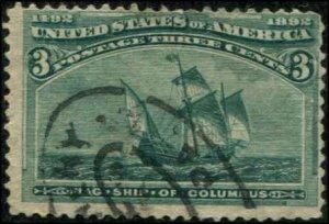 USA SC# 232 Columbian 3c Used SCV $15.00