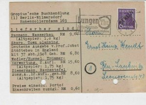 Germany 1949 Berlin Overprint Lungen Tbc Slogan Cancel Stamps Card Ref 24028