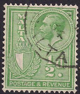 Malta 1930 KGV 1/2d Yellow Green SG 194 ( B452 )