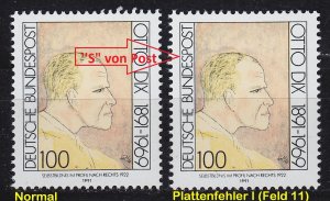 GERMANY BUND [1991] MiNr 1573 F11A I ( **/mnh ) Plattenfehler