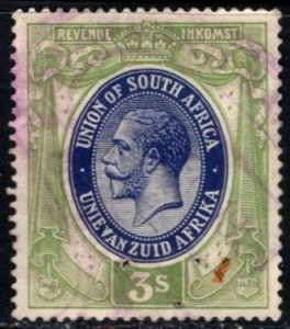 1913 South Africa Revenue King George V 3 Shillings General Tax Duty Stamp Used