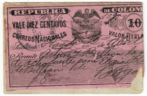 Colombia 1897 Bogota cancel on Cubiertas insured letter cover, Scott G30