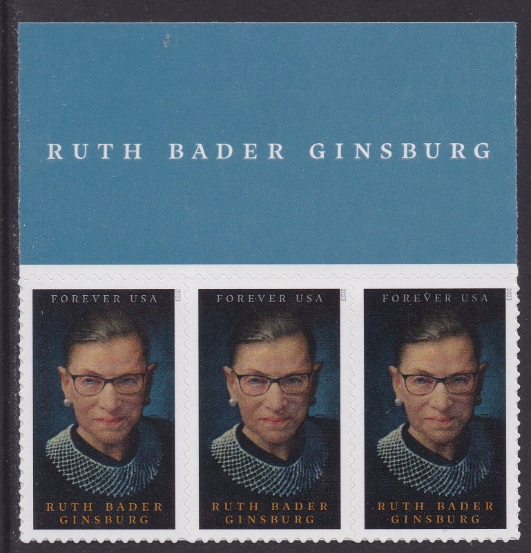 US 5821 Ruth Bader Ginsburg F header strip 3 MNH 2023