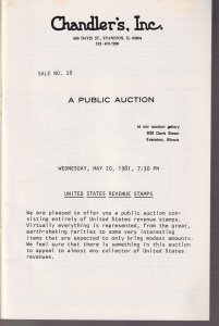 Chandler's Inc. US Revenue Stamps Auction, 692 lots, all revenues w/PR, 1981.