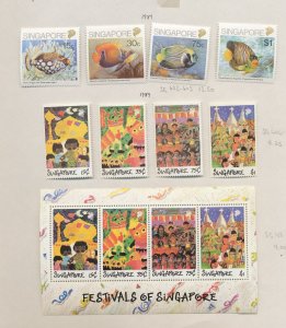 SINGAPORE - Scott 548-551 & 552-555a  - unused hinged - fish, Festivals 1989