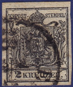 Austria - 1850 - Scott #2 - used - Coat of Arms
