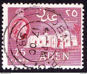 ADEN 1956 QEII 25c Deep Rose-Red SG55 Used