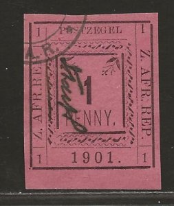 TRANSVAAL SC# 180 (SG#6d)   NO LINE UNDER UR '1'   VF/CTO