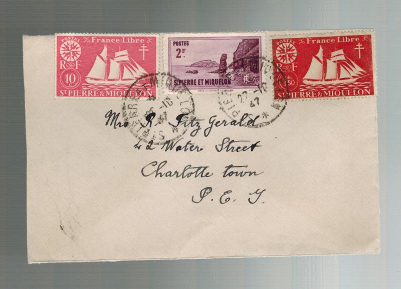 1947 St Pierre Miquelon cover to Charlottetown Canada