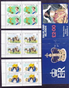 Falkland Islands 254a-256a MNH 1977 QE2 25th Anniv Reign Booklet Panes w/Cover