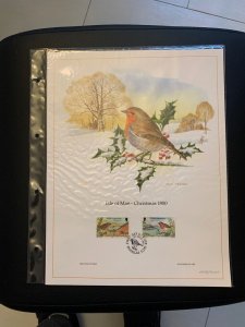 1980 Isle of Man Christmas first day cover panel, big size with plastic holder
