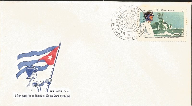 J) 1973 CARIBE, X ANNIVERSARY OF THE REVOLUTIONARY WAR MARINE, FLAG, FDC