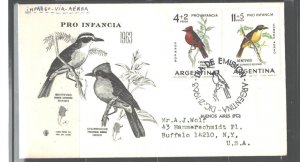 ARGENTINA 1963 PRO-INFANCIA #B44 & CB31 SHIPPED TO USA, CERTIFICATE FDC