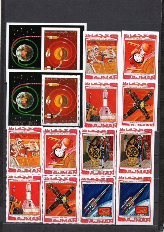 AJMAN 1971 SPACE/PROJECT MARS 2 SETS OF 6 STAMPS & 2 S/S PERF. & IMPERF. MNH