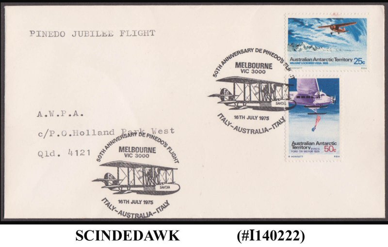 AUSTRALIAN ANTARCTIC TER. 1975 PINEDO JUBILEE FLIGHT SPECIAL COVER WH SP. CANCL.