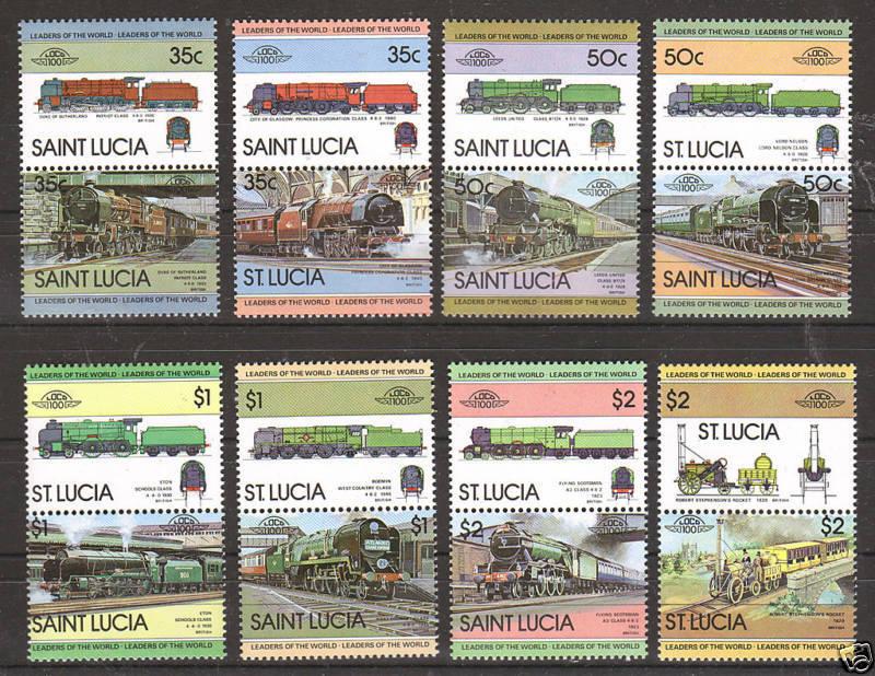 St. Lucia Sc 617-624 MNH. 1983 Locomotives Se-Tenant pairs, cplt set, VF