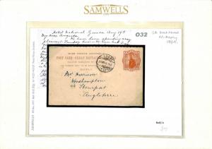 O32 GB REPLY CARD USED ABROAD Posted *Geneva* Switzerland 1894 Cover 