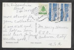 Just Fun Cover Lebanon #262,269 on Postal Card SEP/16/1953 (my3528)