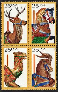 SC#2390-93 25¢ Carousel Animal Block of Four (1988) MNH*