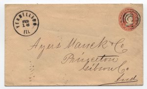 1861 Vermillion IL 3ct star die envelope use [6602]