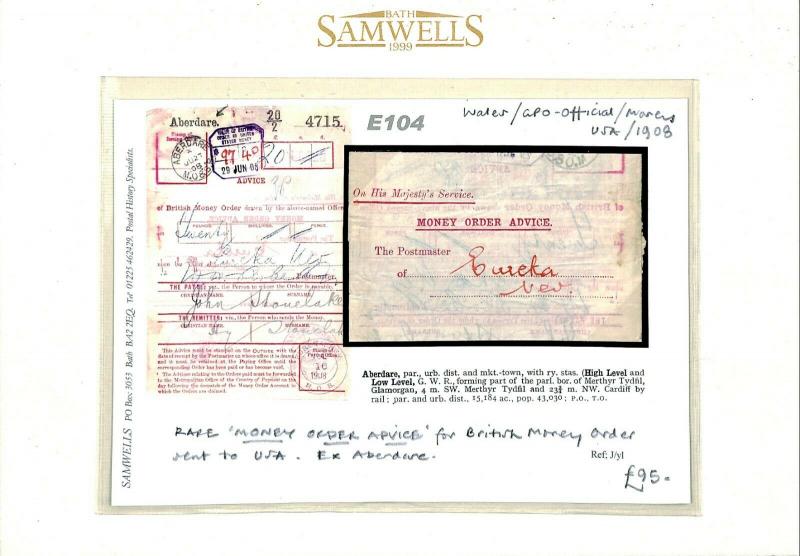 GB Wales MONEY ORDER ADVICE GPO Stationery *Aberdare* 1908 {samwells-covers}E104