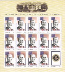 Liberia  - George W. Bush, President of the U.S., Full Sheet, folded, NH