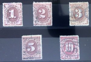 Scott #J22-J26 - Bright Claret - Postage Due Stamps Lot - Used - 1891