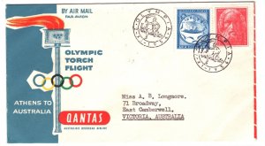 GREECE Air Mail Cover QANTAS 1956 *OLYMPIC TORCH FLIGHT* Australia Athens MA1298
