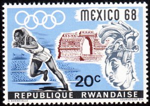 Rwanda 1968 MNH Sc 250 20c Runner, sculpture Mexico City Olympics