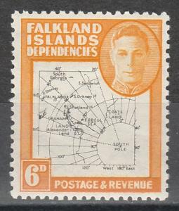 FALKLAND ISLANDS DEPENDENCIES 1946 KGVI MAP 6D THIN MAP