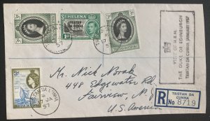 1957 Tristan Da Cunha First Day Cover To Fairview NJ Usa HRH Duke Of Edinburgh