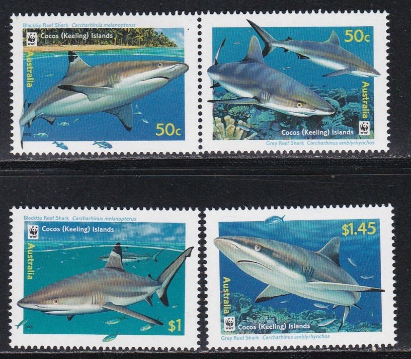 Cocos Islands # 341-343, WWF - Sharks, NH, 1/2 Cat.