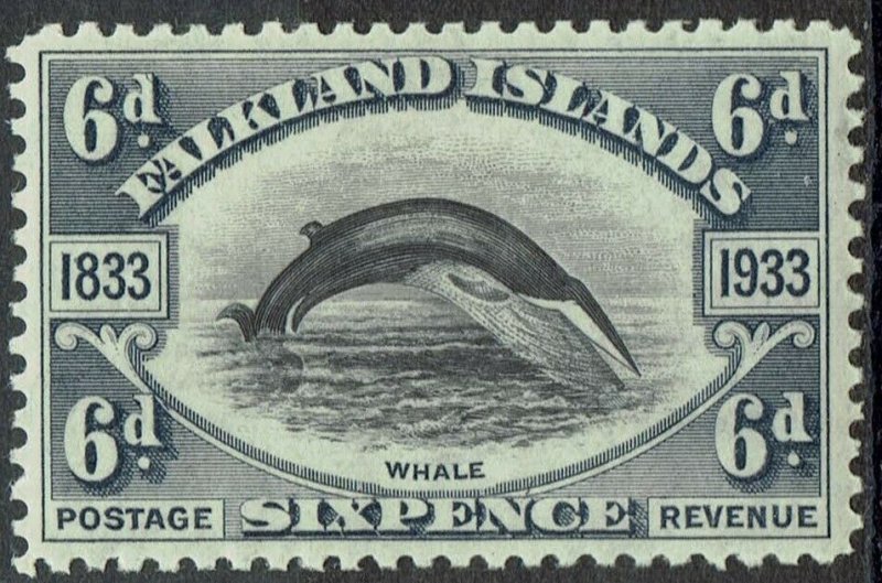 FALKLAND ISLANDS 1933 CENTENARY 6D WHALE