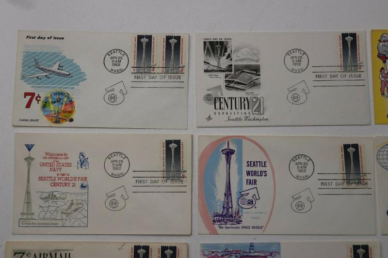 Seattle World's Fair 1962 lot official FDC cachet 13 Century 21 Expo sticker