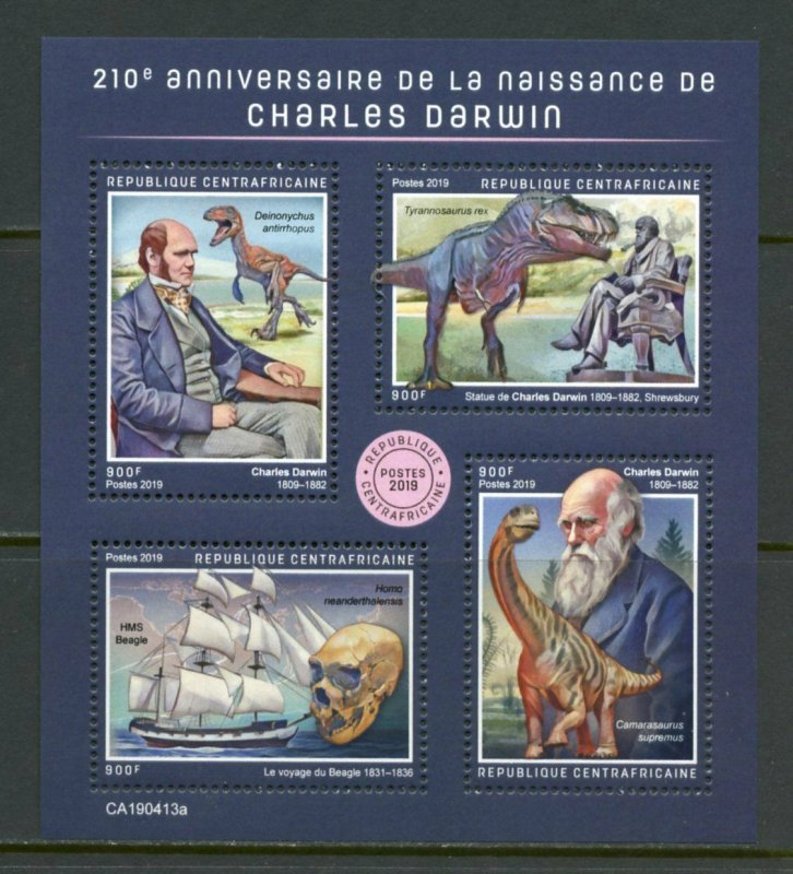 Central African Republic 2019: 210th Birth of Charles Darwin sheet  mint