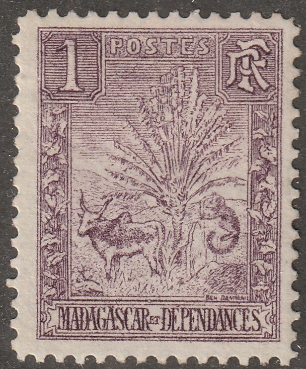 Madagascar, stamp, Scott#63, mint, hinged,  1f,