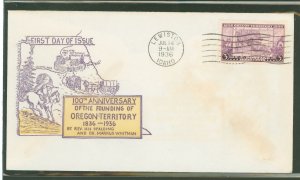 US 783 1936 3c Oregon Territory on an unaddressed first day cover with a Lewiston, Idaho machine cancel and a sidenius cachet.