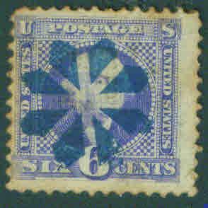 USA Scott 115 6c Blue Waterbury CT Fancy Cancel CV $250